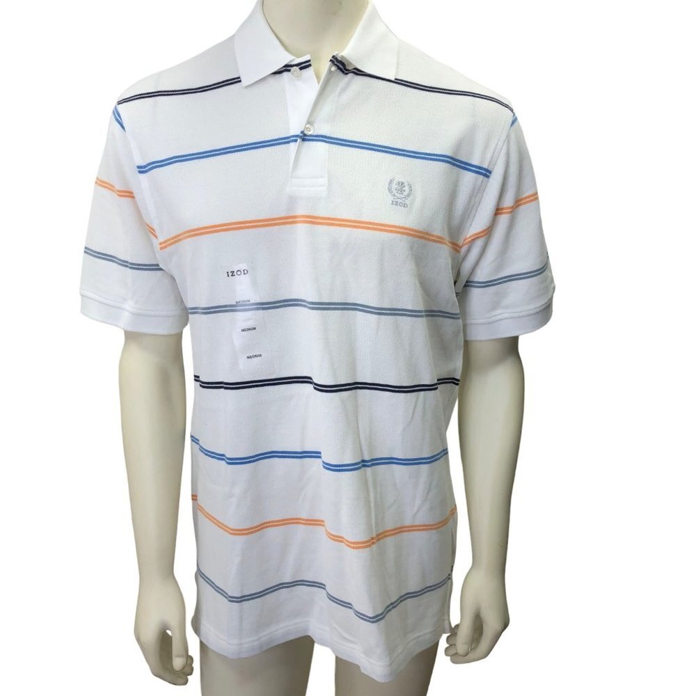 IZOD mens white striped polo shirt md nwt